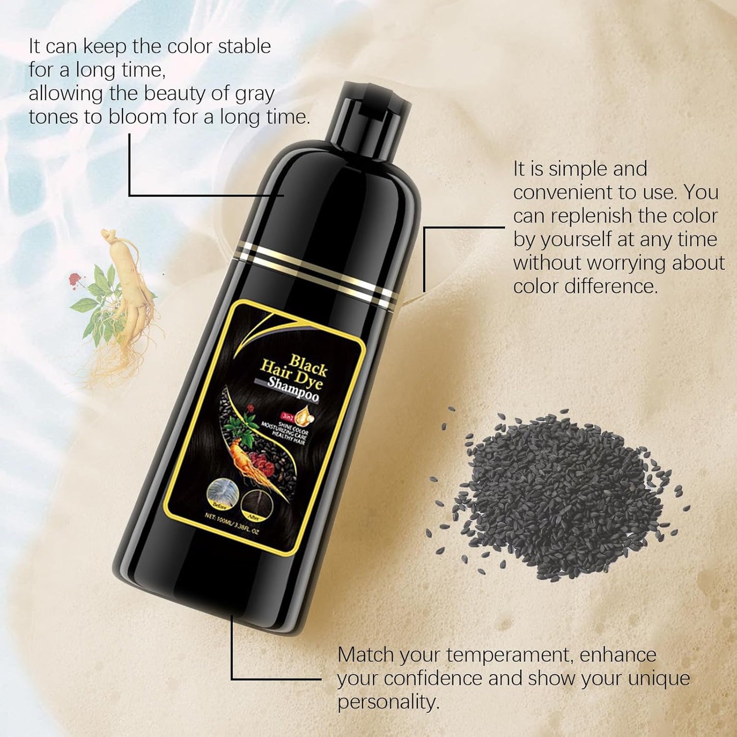 CHAMPÚ TINTE INSTANTÁNEO 3 EN 1 PARA CABELLO NEGRO
