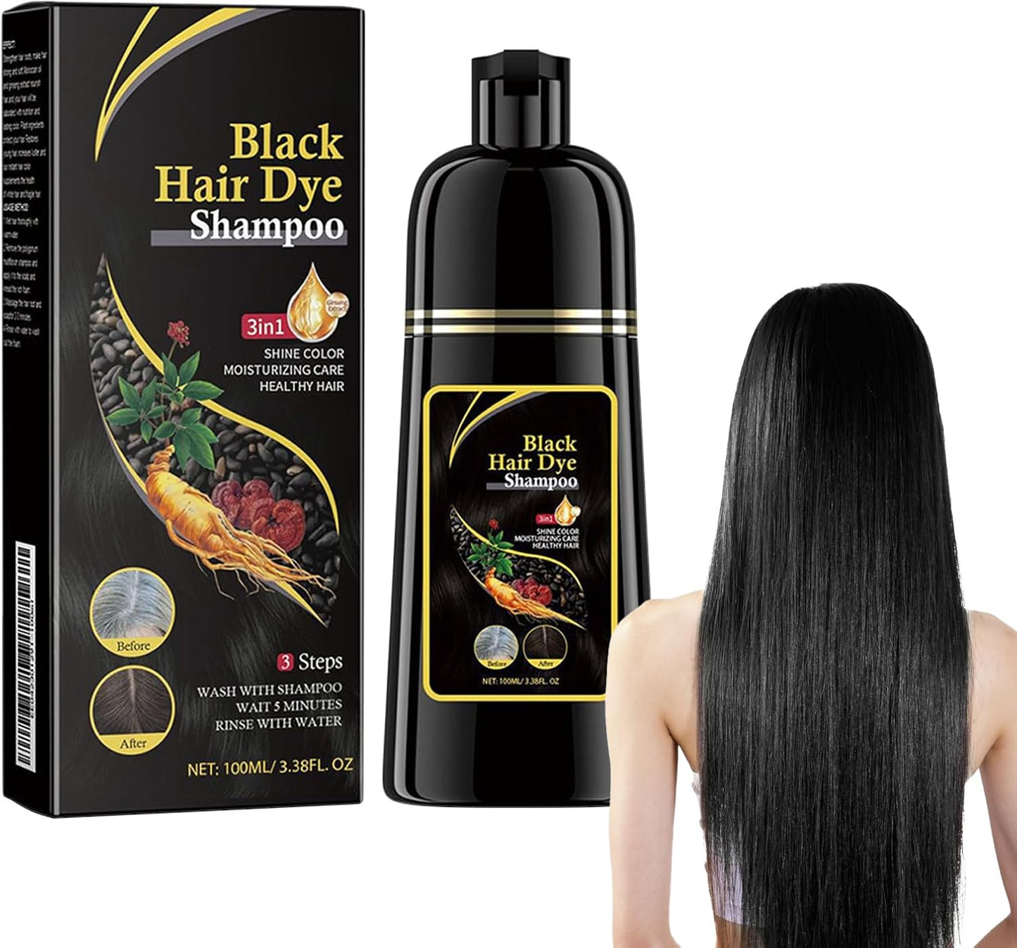 CHAMPÚ TINTE INSTANTÁNEO 3 EN 1 PARA CABELLO NEGRO